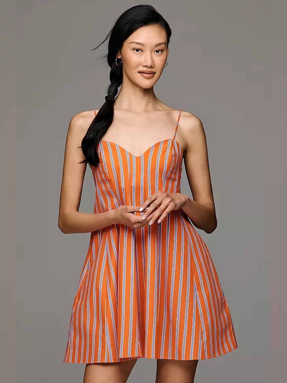 NEW Maeve Cotton Mini Dress only for Anthropologie, Orange & Blue Stripe, XS